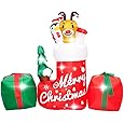 8FT Christmas Inflatable Outdoor Decoration,Inflatable Animal in Xmas Stocking with Gift Box,Lighted Blow Up Animal Standing on Christmas Socks with LED Lights for Christmas Outdoor,Yard Decorations