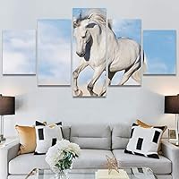 SIGNWIN 5 Panel Canvas Wall Art Modern Art Animals Dramatic Horse Multicolor Photography Traditional for Home Decorations Ready to Hang - 60