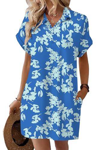 Image of HOTOUCH Womens Summer Shirt Dress 2026 Short Sleeve Floral Shift Dress Casual Loose Flowy Beach Sundress with Pockets