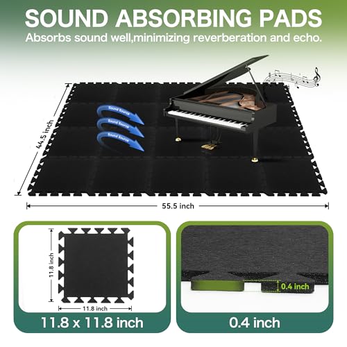 20 Pcs 11x 11 x 0.4 inches Sound Absorbing Interlocking Floor Mats, High Density Non-Slip Anti Vibration Sound proof Pads Acoustic Blankets for Drum Set,Thick Piano Carpet Drum Rug for Music Studio