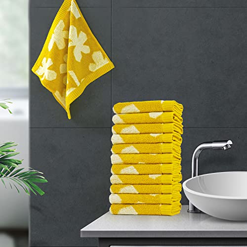 Clover Wash Cloths Set Of 12, Highly Absorbent Washcloth For Spa Gym Bath, Small Wash Rags For Body Face, Mustard Yellow #TOP1