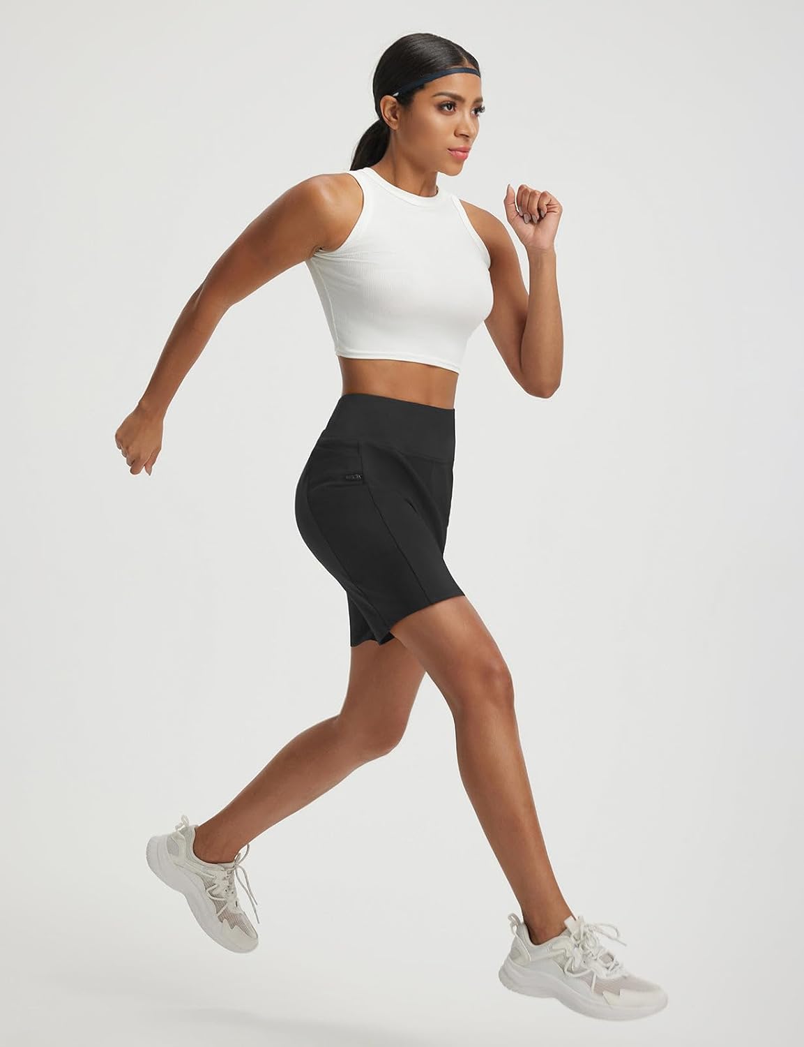 baleaf Women's 7" Bermuda Shorts Athletic Running Long Shorts High Waisted with Zipper Pockets Workout Gym Hiking Shorts - Image 7