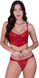 Conjunto de Lingerie Meia Taça Sutiã e Calcinha Detalhe de Renda Adulto Feminino Leticia
