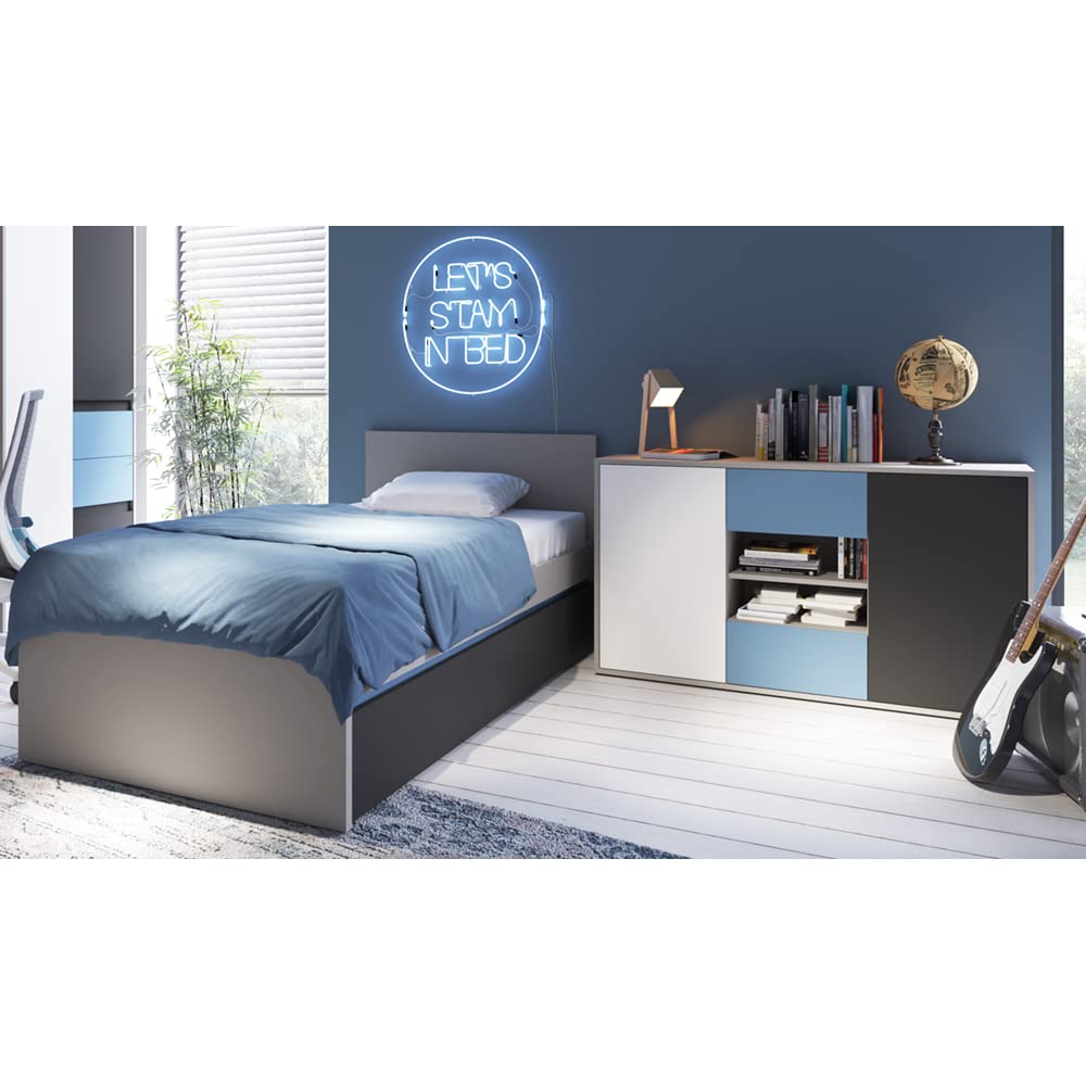Lomadox Sideboard, Kommode, Anrichte Jugendzimmer, Kinderzimmer, Schlafzimmer in grau mit schwarz, weiß, blau, B/H/T: ca. 125,7/74,2/40 cm