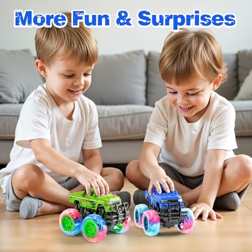 LODBY Monster Trucks Toys for Toddlers, Light-Up Trucks & Cars Toys for 2 3 4 5 6 Year Old Boy Christmas Birthday Gifts, Kids Push and Go Cars with Flashing Wheels (2 Pack) - Image 7