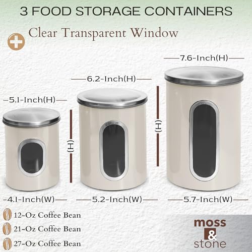 Moss & Stone 3-Piece Beige Canisters Sets For The Kitchen, Airtight Canister Set With See Through Window, Storage Jars for Coffee Container, Tea Organizer & Sugar Canister, Beige Kitchen Canisters by Moss & Stone - Image 2