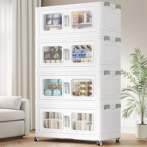 Image of BROVIEW 600 Qt Extra Large Stackable Storage Bin with Lids, 4 Pack White