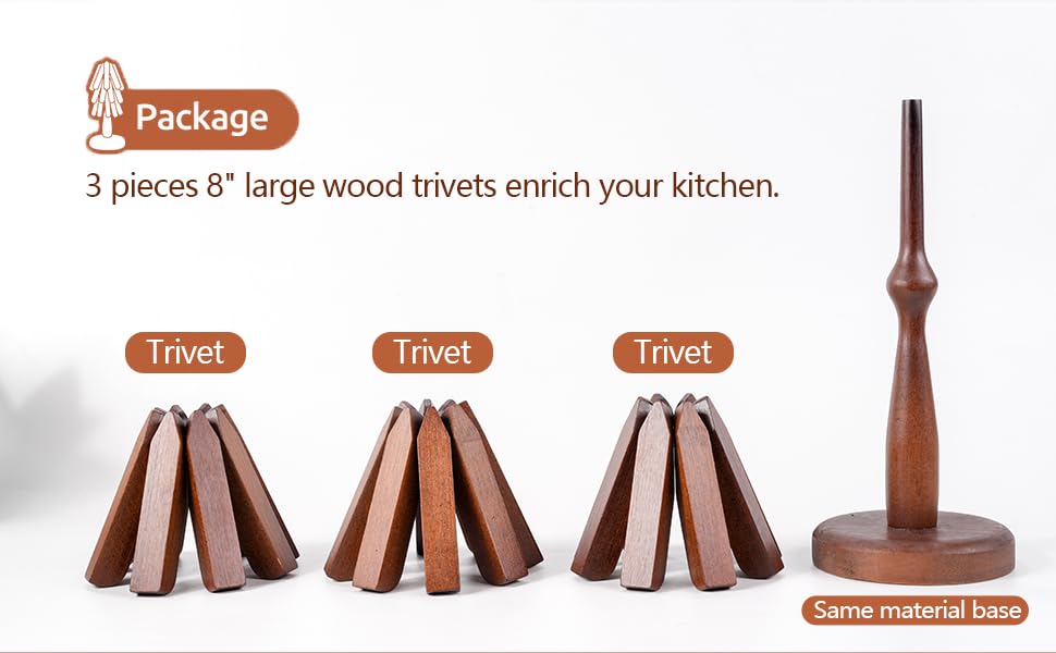 Wooden Foldable Trivet Set - Tree Shape Hot Pad For Pots & Bowls, Set Of 3 - View #2