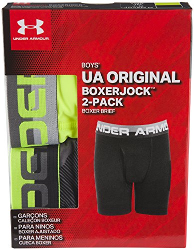 Under Armour Big Boys' 2 Pack Performance Boxer Briefs, Graphite/Yellow, Youth Small #TOP1