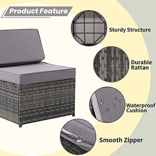 Krofem 8 Pieces Patio Rattan Furniture Set With Hidden Storage, 7 Sofa Sections, Outdoor Wicker Conversation Set, Grey Color Rattan With Light Grey Cushion #TOP2