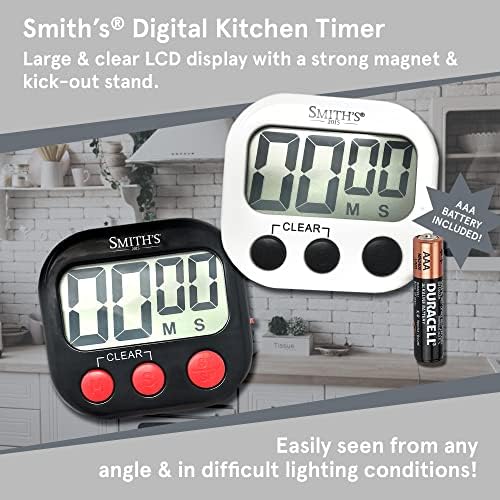 Smiths® Digital Kitchen Timer - White | Large Countdown Clock | Battery Included | Loud Alarm | Big Digits | Magnetic, Kickstand & Hanging Hole | Very Easy To Use | 1 Year Guarantee