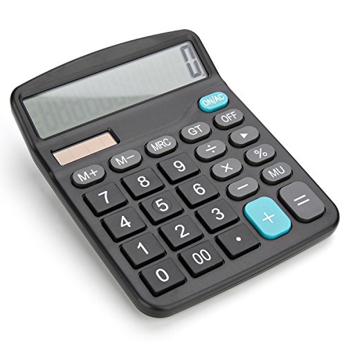 Bear Motion Standard Function Desktop Handheld Calculator Large 12-Digit Display - Battery Required/with Solar Panel as Secondary Power Source
