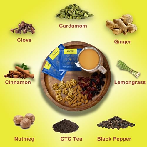 Image of TEA SENSE Lemongrass Masala Chai | 15 Pc Pyramid Tea Bags | Assam CTC, Ginger, Cardamom, Clove, Cinnamon, Nutmeg, Black Pepper | Strong & Flavourful Milk Tea
