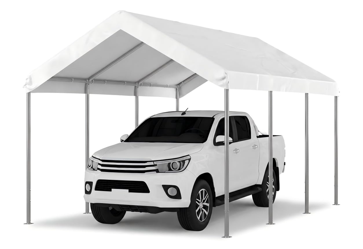 Aoxun 10x15 FT Carport, Heavy Duty Car Canopy Adjustable Carport,White