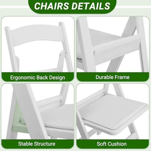 UDeuxff Resin Stackable Folding Chair, Resin Chair with Padded Seat, Comfortable Event Chair Indoor Outdoor for Home Event Party Picnic School Wedding (4, White)