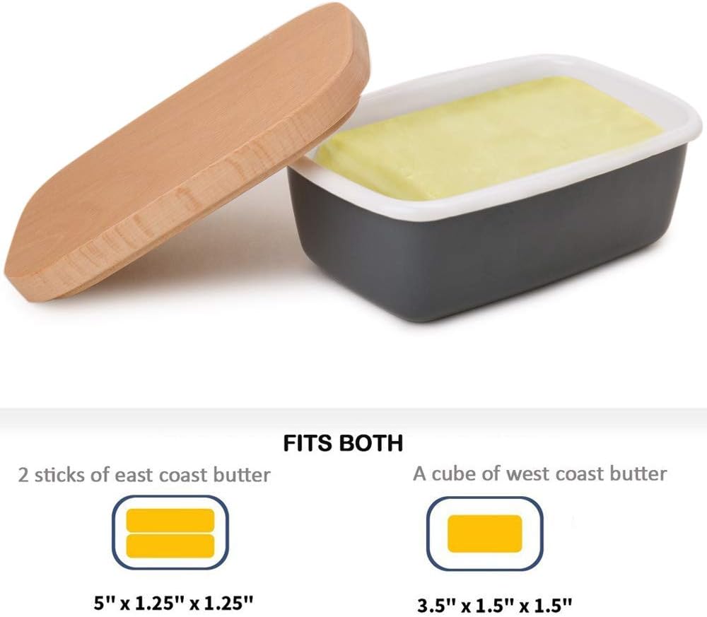 Amazon Crazy 🔥 Deals Butter Dish, Butter Keeper Container with Beech Wooden Lid, Perfect for 2 Sticks of Butter, Charcoal Grey