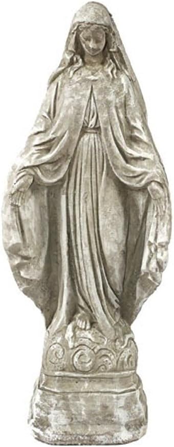 Solid Rock Stoneworks Virgin Mary Stone Garden Statue 18in Tall Marble Tone Color