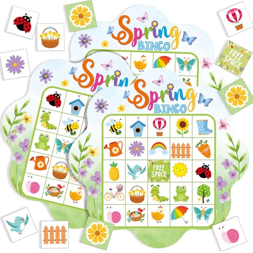 Blosssound 24 Players Spring Bingo Games Spring Flowers Bingo Cards Easter Animal Holiday Party Games Wildflowers Party Favors Supplies for Family Large Group Classroom Indoor Home Activities
