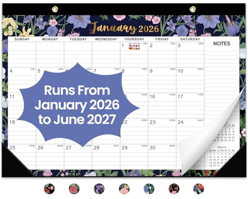 Taja - 2026 Desk Calendar, 18-Month Calendar Runs from January 2026 to June 2027, 17" x 12" Desktop or Wall Calendar, Perfect Monthly Calendar Planner for Home, Office, or School - Midnight Garden - -40%