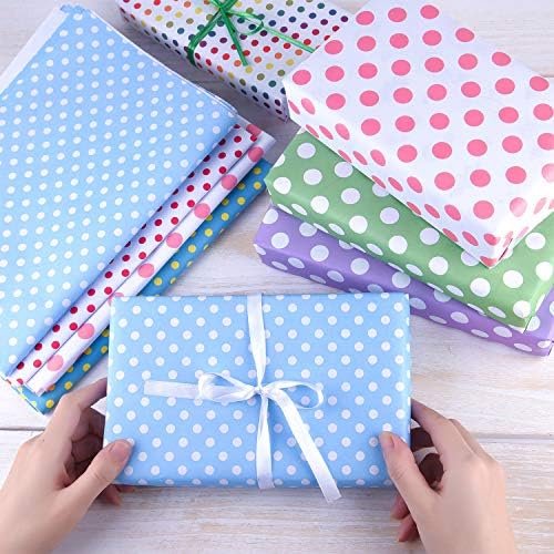 PLULON 18 Sheets Polka Dot Birthday Wrapping Paper Colorful Folded Gift Wrapping Paper