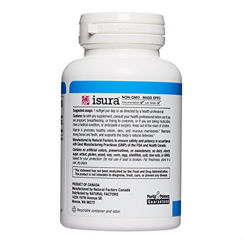 Natural Factors, Vitamin A 10,000 Iu, Supports Healthy Bones, Teeth, Vision And Skin, 180 Softgels (180 Servings) #TOP3