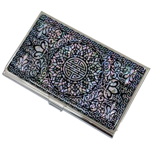 Image of Mother of Pearl Business Card Case Credit Id Name Holder Travel Wallet Art Painting Design Metal Stainless Steel Engraved Slim Purse Pocket Cash Money Wallet (N-Pattern)