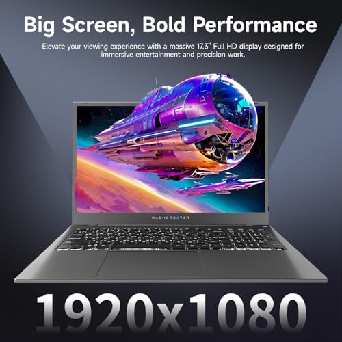 Image of Machcreator 17.3 inch Laptop, FHD 120Hz, Intel Processor, 16GB DDR5 RAM, 512GB SSD, Backlit KB, Large Touchpad, Numeric Keypad, HDMI, Webcam, Camera Shutter Switch, Wi-Fi, Windows 11 Home, Modern Grey