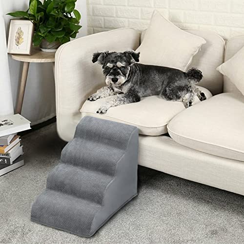 4 Steps Dog Ramp/Stairs For Beds And Couches,Mooace Pet Stairs With High Density Expand Immediately Foam, Washable Cover And Pet Hair Remover Roller - Reduce Stress On Pet Joints/Easy To Walk #TOP3