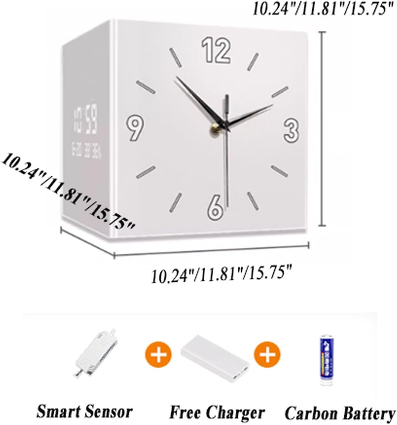 Corner Wall Clock Led Double Sided Corne Wall Clocks Luminous Corner Wall Lamp with Digital Timepiecefor Livings Room, Bedroom, Hallway Decorative(Black+White,16in)