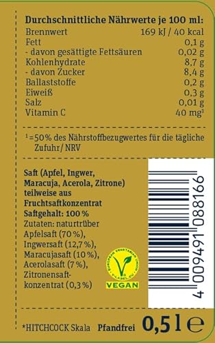 Hitchcock Ingwer Shot Maracuja, 500 ml