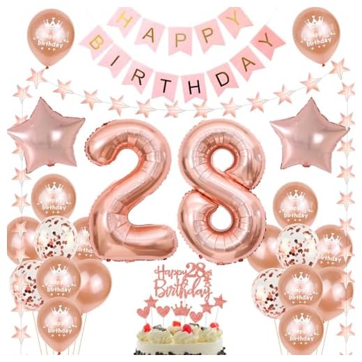 28 - Globos para decoración de cumpleaños (28 años), color oro rosa