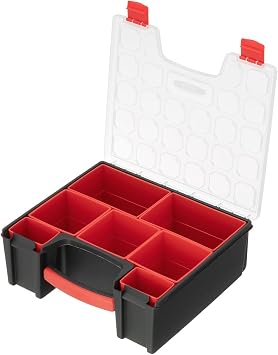 INTERTOOL Hardware Organizer with 7 Deep Removable Bins - Small Parts Storage Tool Box for Nuts, Bolts, Screws, Nails - Portable Handle Transparent Lid with Locks BX08-4032