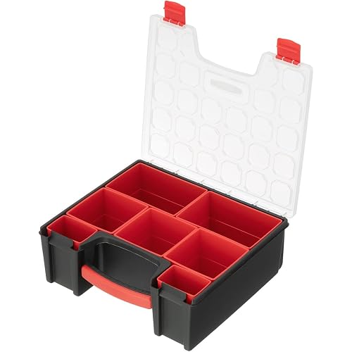 INTERTOOL Hardware Organizer with 7 Deep Removable Bins - Small Parts Storage Tool Box for Nuts, Bolts, Screws, Nails - Portable Handle Transparent Lid with Locks BX08-4032