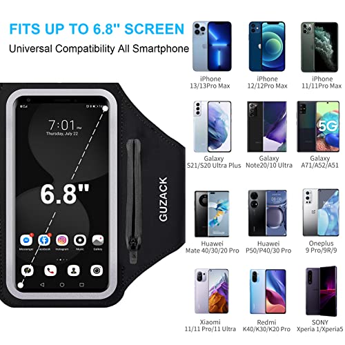 Guzack BLACK ZIPPER (UP TO 6.9") Phone Holder For Running With Zipper Pouch, Running Armband thumb #1