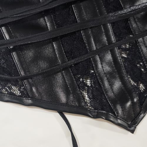 YngChoi Espartilho feminino preto de couro PU com alças sexy gallus são top bustiê ajustável, Preto,