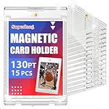 Superlong 130pt Magnetic Card Holder, 15ct Trading Magnetic Card Case with U-V Protection, Hard Plastic Sports One Touch Holder with 2 Strong Magnets for Baseball Game Collector Display Storage