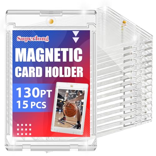 Superlong 130pt Magnetic Card Holder 15ct Trading Magnetic Card Case with U-V Protection Hard Plastic Sports One Touch Holder with 2 Strong Magnets for Baseball Game Collector Display Storage