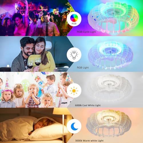 Cichy wentylator sufitowy RGB z oświetleniem LED, lampa sufitowa z wentylatorem i pilotem zdalnego sterowania, ściemniana, lampa do pokoju dziecięcego z głośnikiem Bluetooth, muzyka, lampa sufitowa
