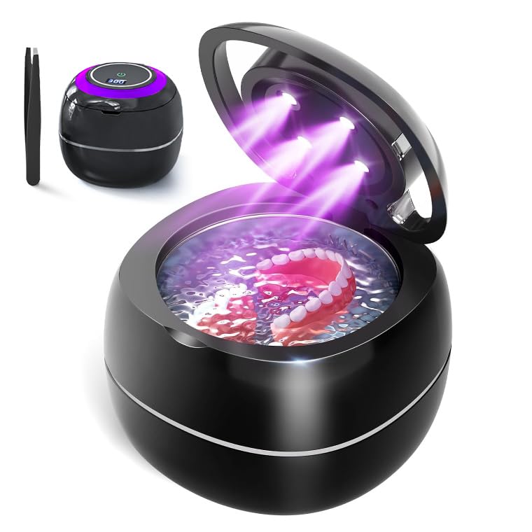 Ultrasonic Cleaner for Retainer, 30W/42Khz Professional Retainer Cleaner Machine with Digital Timer, 180ML Portable Ultrasonic Jewelry Cleaner for Dentures, Aligner, Braces, Mouth Guard (Black)