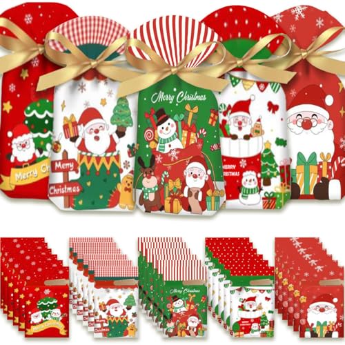 30 Weihnachten Geschenkbeutel Weihnachtstüte Kordelzug Partytüten Geschenktüten Tüten Süßigkeiten Süße Taschen Mitgebsel Beutel Kekstüten Geschenktüte für Kinder Verpacken