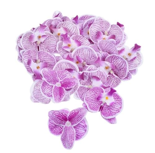 Corkwaw Lot de 50 pétales d'orchidées artificiels Fleurs Décorations artificielles Faux Phalaenopsis Têtes de fleurs en soie papillon pour décoration...