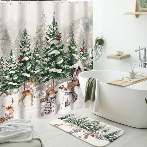 Tapis et rideau de douche de Noël imperméable 180x180 avec 12 crochets