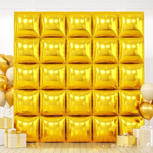 Image of Metallic Gold Double Sided Square Foil Balloons Wall,19 Inches Chrome Foil Balloons Tunnel Arch Kit for Bachelorette,Anniversary,Graduation,Wedding,Birthday Party Background Decoration