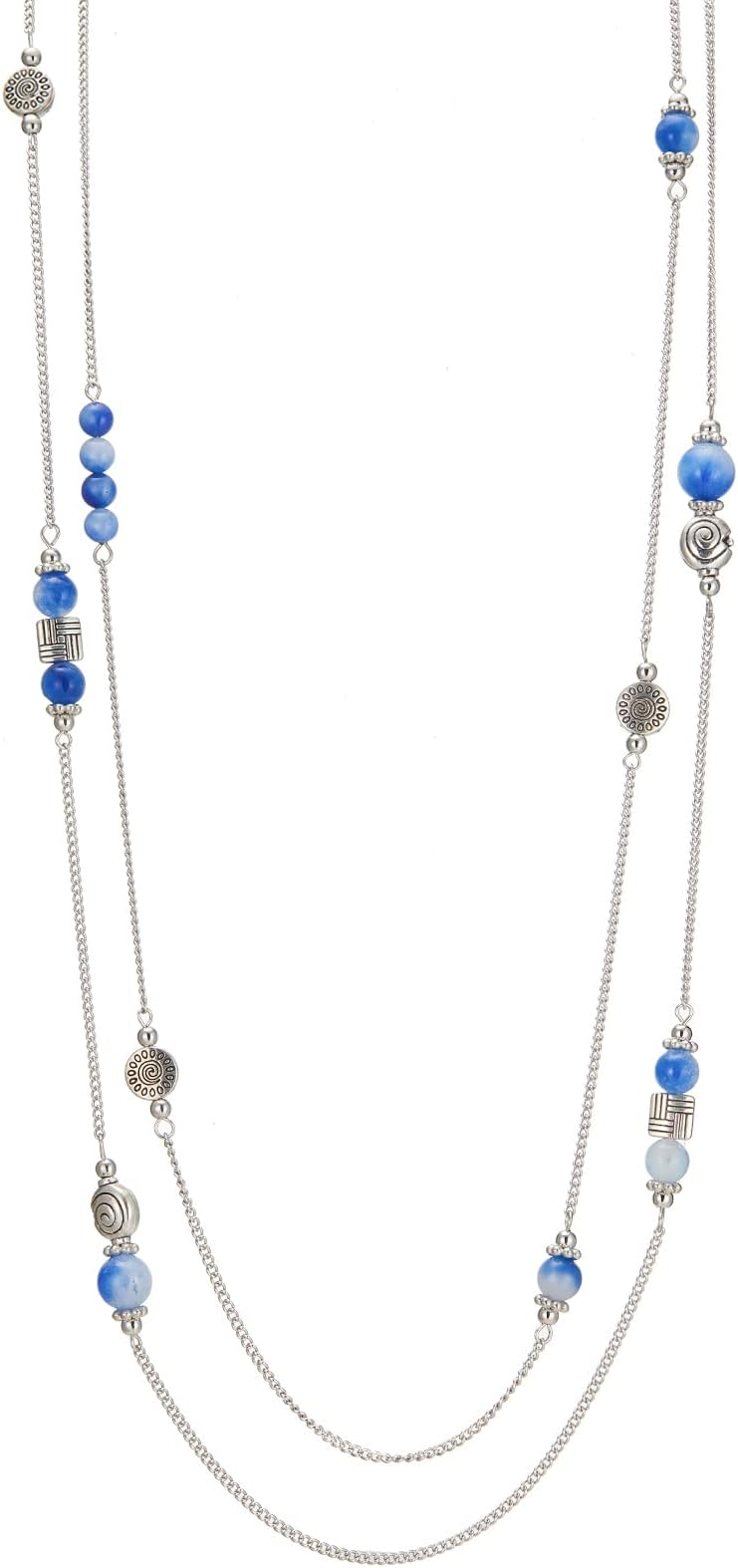 BULINLIN Layered Silver Long Necklace for Women Turquoise Stone Beaded Strand Sweater Chain Necklaces Fashion Costume Jewelry Gifts for Mom