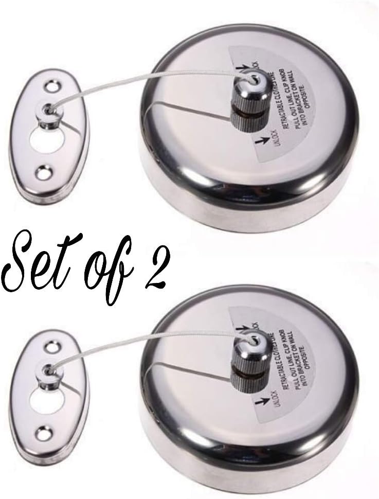 Sponsored Ad - Stainless Steel Retractable and Lockable Adjustable Hanging Clothesline | Wall-Mounted Nylon Wire ClothLiner for Bathroom Home Hotel Balcony Outdoor Indoor-Set of 2