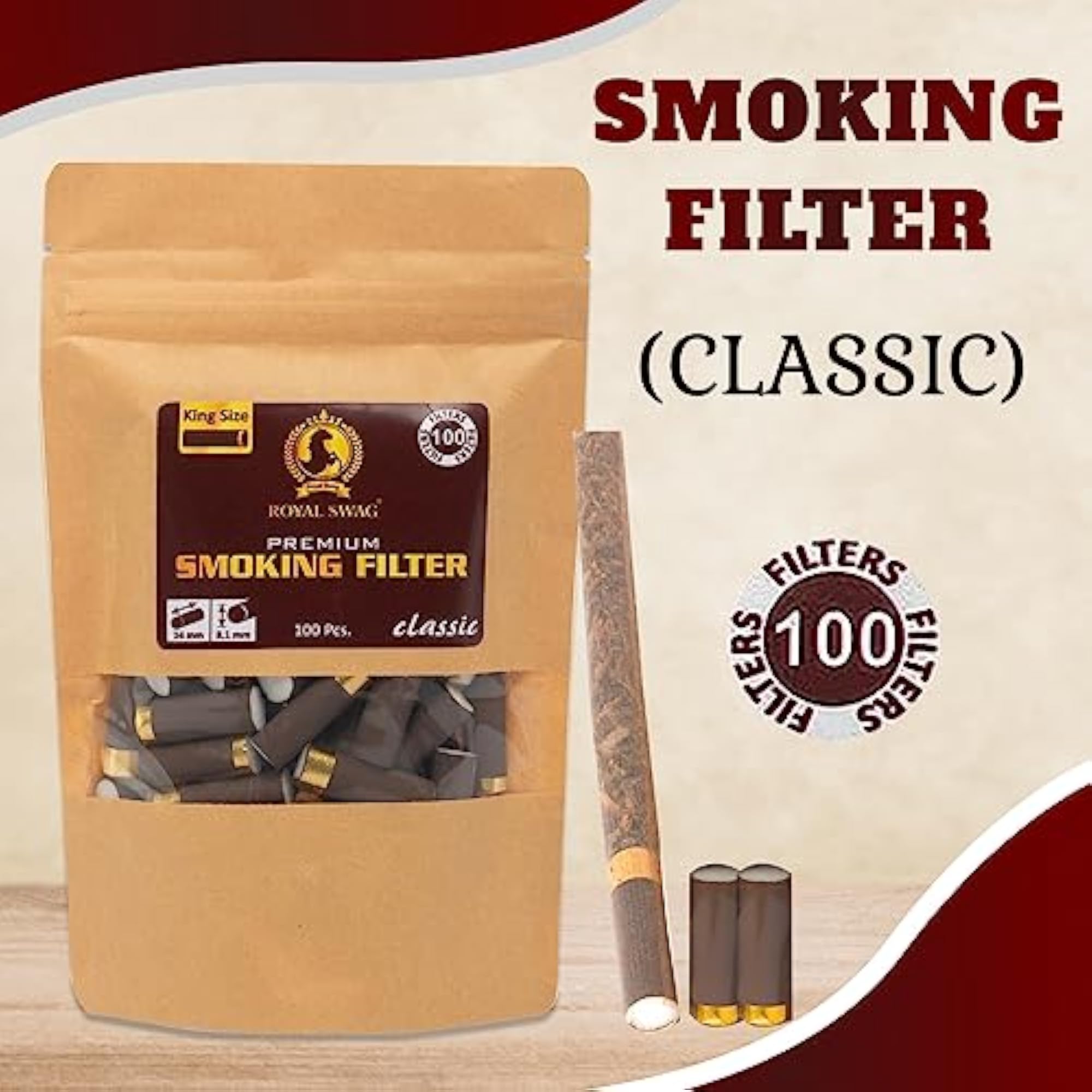 Premium Smoking Filter Long, Pack of 200