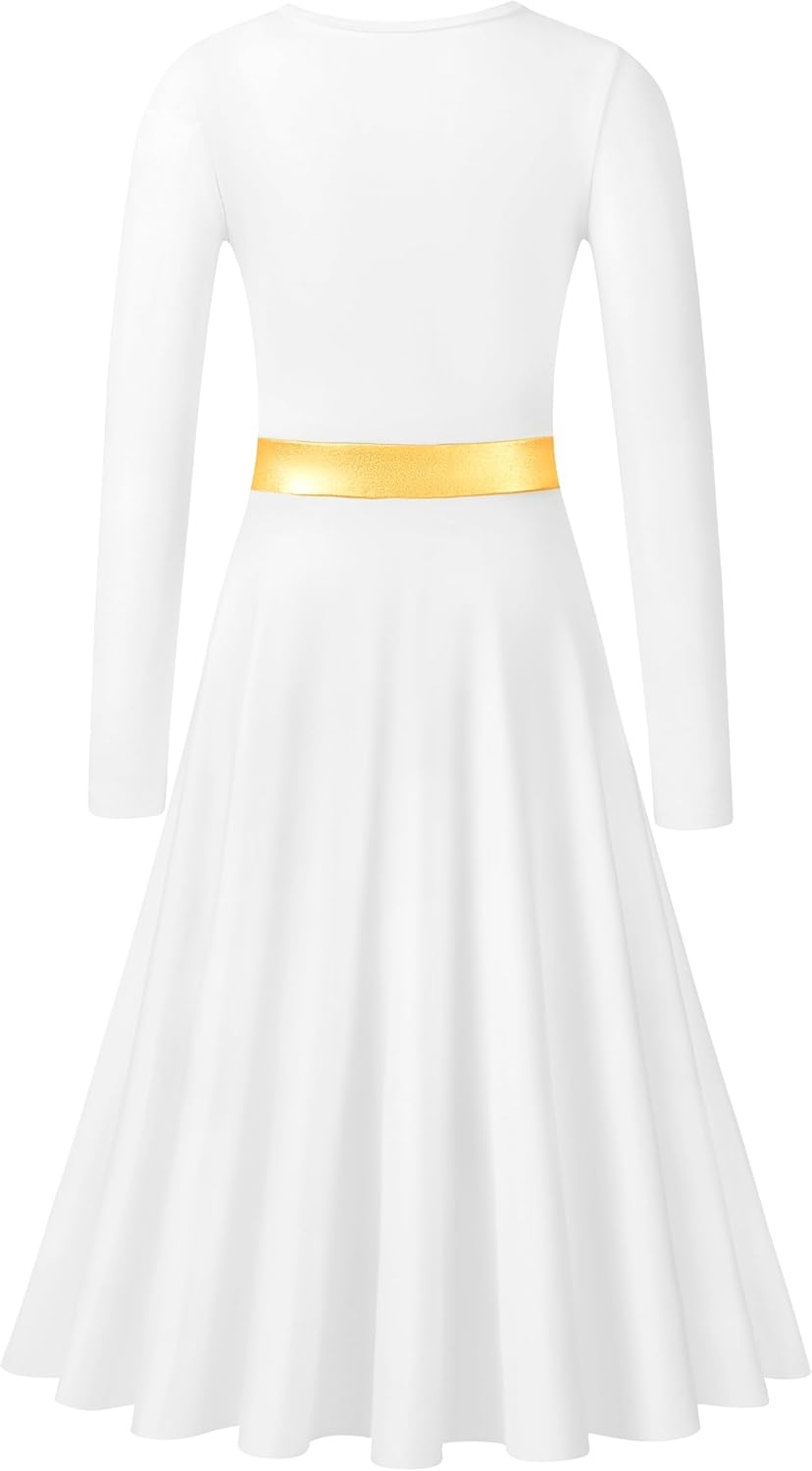 Girls Long Sleeve Praise Dance Dress Church Worship Liturgical Dancewear