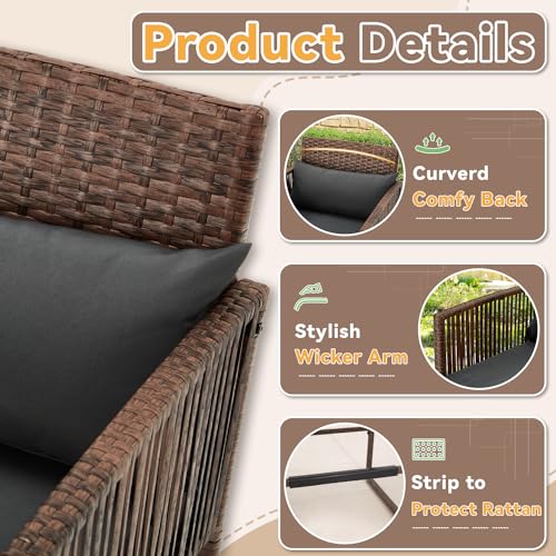 AVAWING 3PCS Patio Wicker Bar Set, Outdoor Bistro Rattan Barstool Furniture, Height Counter Table and Chairs for Backyard, Poolside, Balcony, Steel Frame w/Extra Cushion Covers Gray/Blue