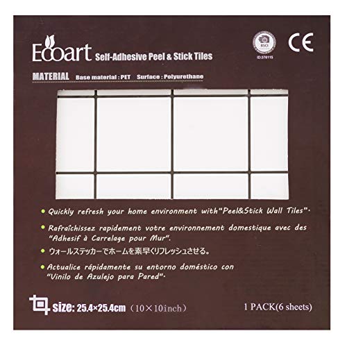 Ecoart Peel And Stick Wall Tile 10" X 10" Backsplash Stick On Kitchen Bathroom 16 Cells Square Brick Stick Tile Sticker(6 Sheets) (White) #TOP6