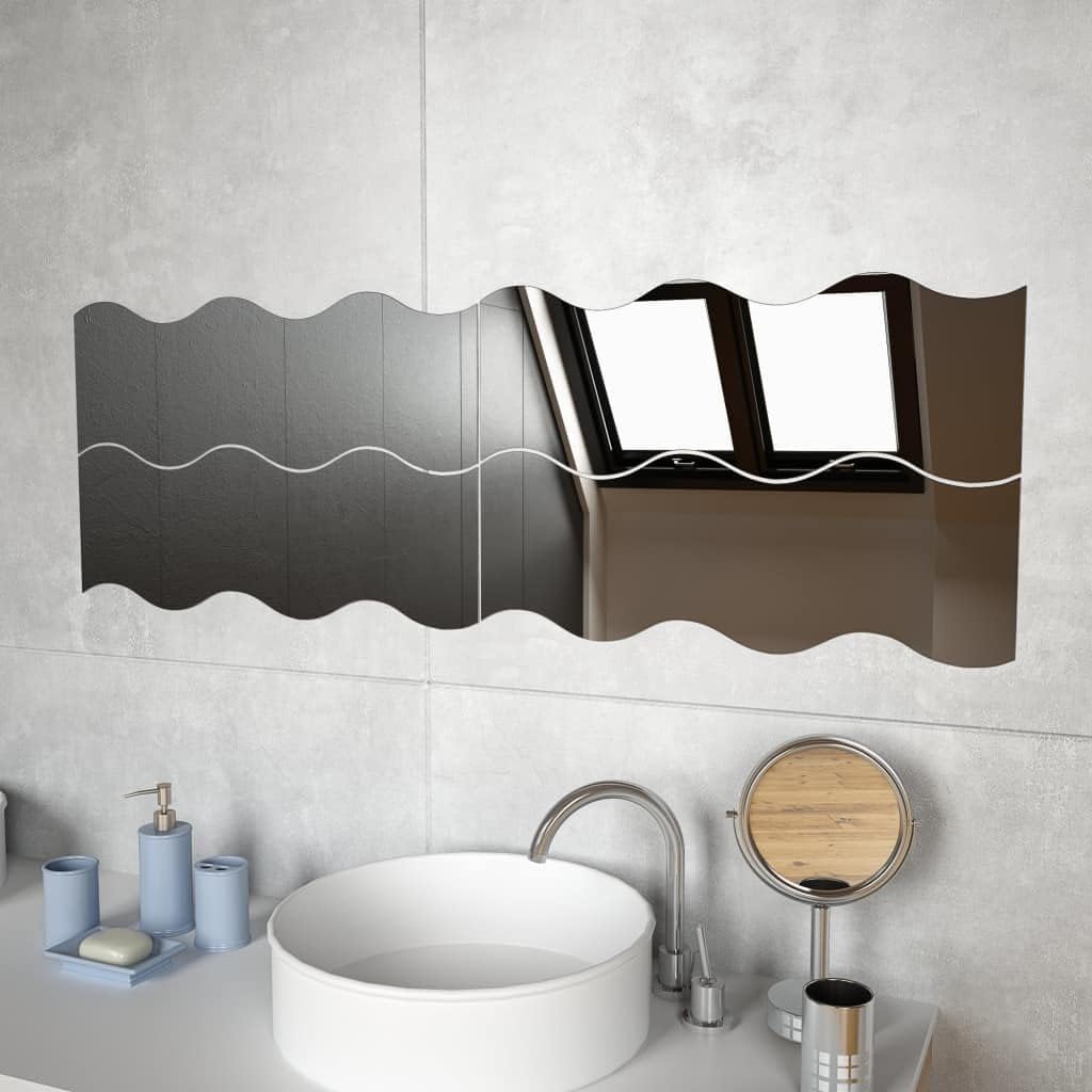 4 Piece Wall Mirrors Wave Glass - Frameless Mirror Set - Decoration Wall Mirror Set for Cloakroom, Bedroom, Entrance Hall 23.6" x 7.3"